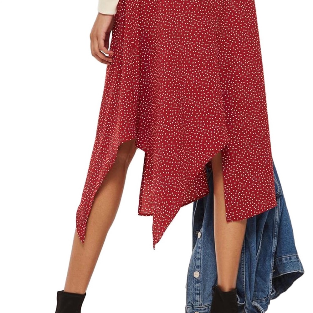 Topshop Red Polka Dot Handkerchief Midi Skirt